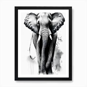 Elephant Symbol 1 Black And White Painting Art Print