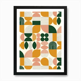 Modern Art Geometric Shapes Green Mustard Peach Art Print