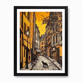 Painting Of Paris With A Cat Drawing 3 Art Print