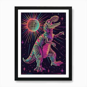 Dinosaur With Shining Disco Ball Art Print