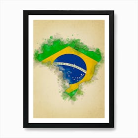 Brazil Flag Vintage Art Print