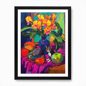 Orchids With A Dog 3 Fauvist Style Painting Art Print