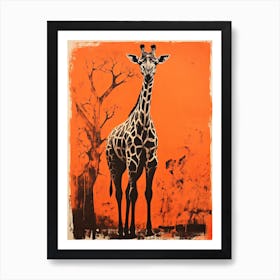 Giraffe, Woodblock Animal  Drawing 4 Art Print