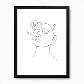 Flower Head, Outline, Line Art, Wall Print Art Print