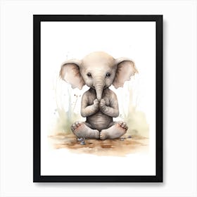 Elephant Painting Practicing Yoga Watercolour 1 Art Print