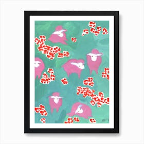 Pink Sheep On A Green Meadow Art Print