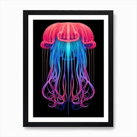 Upside Down Jellyfish Neon Illustration 4 Art Print