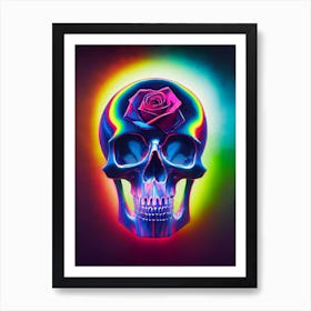 Neon Rose Skull Art Print