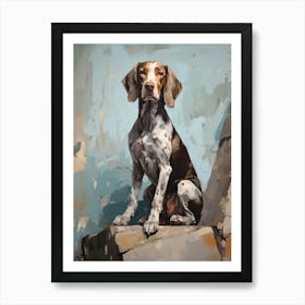 Pointer Dog, Painting In Light Teal And Brown 2 Art Print