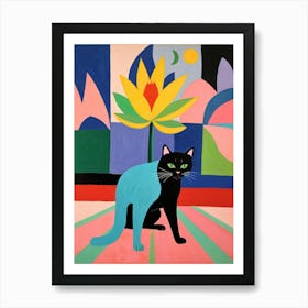 Cat And Flower Art Print