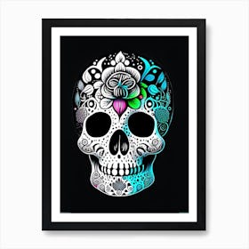 Skull With Tattoo Style Artwork Primary Colours Doodle Art Print