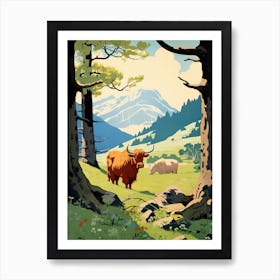 Animated Cows In The Valley Art Print