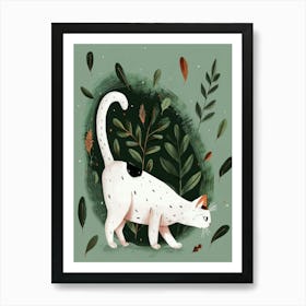 White Cat With Leaves Art Print