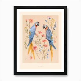 Folksy Floral Animal Drawing Macaw Poster Art Print