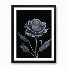 A Carnation In Black White Line Art Vertical Composition 14 Art Print