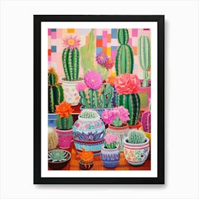 Cactus Painting Maximalist Still Life Mammillaria Cactus 1 Art Print