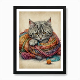 Kitty In A Ball Of Yarn Art Print