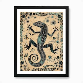 Blue Gecko Block Print 2 Art Print