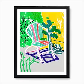 Outdoor Plastic Chair Colourful Drawing Art Print