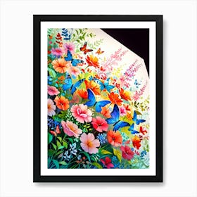 Colorful Flowers And Butterflies 1 Art Print