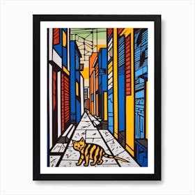 Painting Of Havana With A Cat In The Style Of Pop Art, Illustration Style 1 Art Print