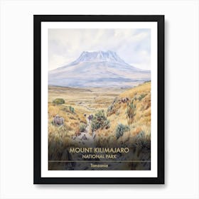 Mount Kilimajaro National Park Tanzania Watercolour 2 Art Print