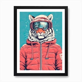 Tiger Illustrations Wearing Ski Gear 4 Art Print