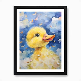 Duckling In The Clouds Watercolour 3 Art Print