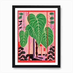 Pink And Red Plant Illustration Monstera Deliciosa 3 Art Print