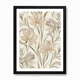 Beige Floral Wallpaper Art Print