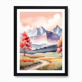 Tranquil Mountains In Minimalist Watercolor Vertical Composition 62 Art Print