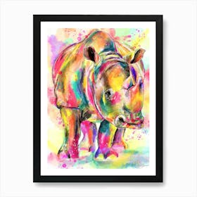 Rhino Watercolor Painting Poster