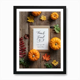 Assortment Of Wooden Thanksgiving Cards Arranged On A Rustic Wooden Table Backs Turned Towards The (4) Art Print