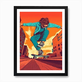 Skateboarding In Oslo, Norway Comic Style 4 Art Print
