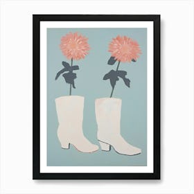 Painting Of Cowboy Boots With Pink Flowers, Pop Art Style Art Print
