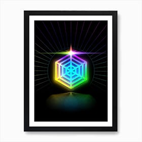 Neon Geometric Glyph in Candy Blue and Pink with Rainbow Sparkle on Black n.0160 Art Print