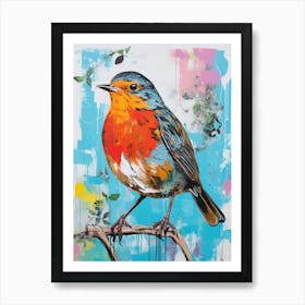 Colourful Bird Painting European Robin 4 Art Print