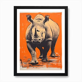 Black Rhinoceros, Woodblock Animal Drawing 2 Art Print