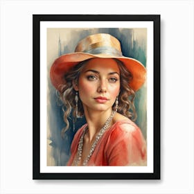 Portrait Of A Woman In A Hat Art Print