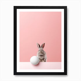 Easter Bunny With Egg On Pink Background Art Print