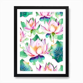 Lotus Flower Repeat Pattern Watercolour 2 Art Print