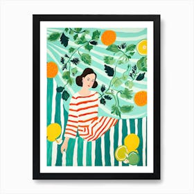 Mint Leaves Woman Summer Illustration 12 Art Print