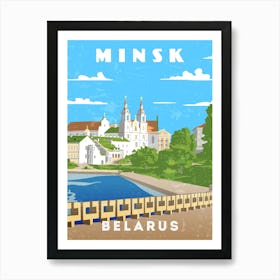 Minsk, Belarus - Retro travel minimalist poster Affiche