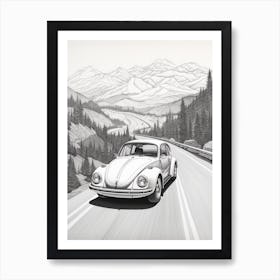 Volkswagen Beetle Desert Drawing 4 Art Print