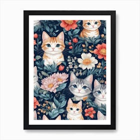 Kittens And Flowers Art Print