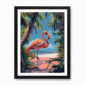Greater Flamingo Flamingo Beach Bonaire Tropical Illustration 1 Art Print