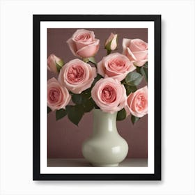 A Vase Of Pink Roses 45 Art Print