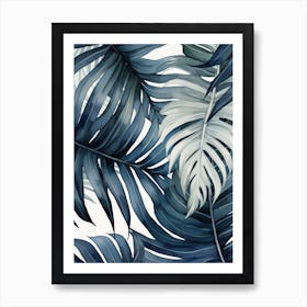 Silver Blue palm leaves Art Print