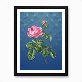 Vintage Provence Rose Botanical on Bahama Blue Pattern n.0107 Art Print