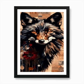 Wolf, Wood, Denim Art Print